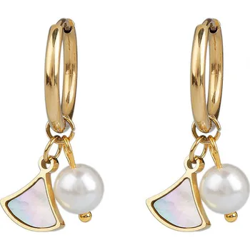 Náramek Náušnice z nerezové oceli kroužky s perlou, střední, 2 zlatá