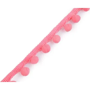 Prýmek šíře 20 mm s bambulkami Ø10 mm, střední, 50 růžová střední