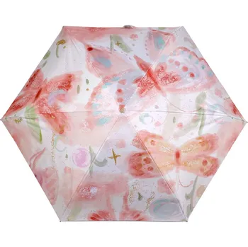 Deštník Dámský mini skládací deštník, velké, 3 pudrovo-lososová motýl