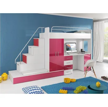 Dětská postel VENETI RENI 5 - 80x200, bílá / růžová