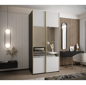 Šatní skříň Dvoudveřová skříň SAMARA 4 - 100 cm, černá / bílá / zlatá