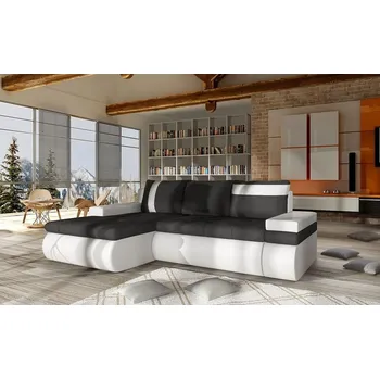 Sedací souprava Rozkládací rohová sedací souprava EPLATO MINI - bílá ekokůže / černá, levý roh