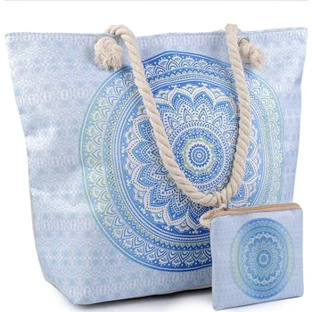 Plážová taška Letní / plážová taška mandala, paisley s taštičkou 39x50 cm, velké, 6 modrá světlá