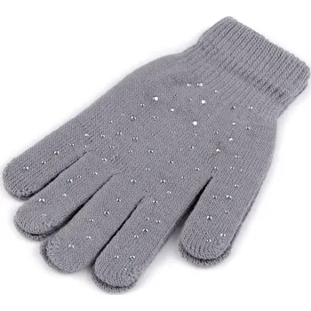 Rukavice Dámské / dívčí pletené rukavice s kamínky, střední, 3 šedá