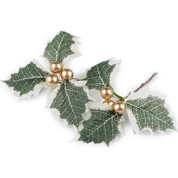 umělá květina Umělá větvička s šípky, cesmína na drátku, střední, 3 zlatá zelená