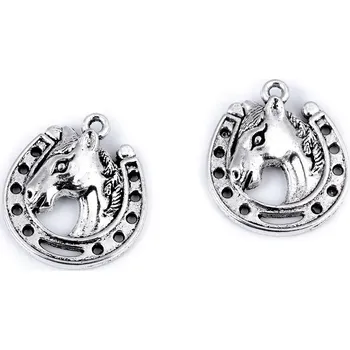 Přívěsek Přívěsek kůň s podkovou 18x21 mm, střední, platina s patinou