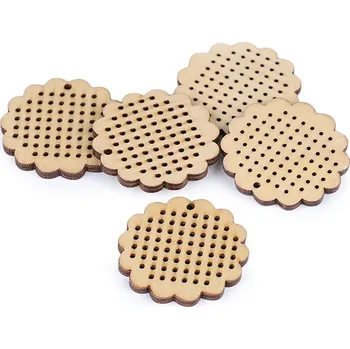 Dřevěný výsek k vyšívání Ø45 mm květ, srdce, střední, 1 přírodní květ