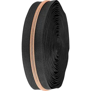 Zip Zip spirálový No 5 s metalickými zoubky metráž, střední, 6 černá růžovozlatá
