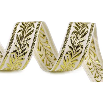 Stuha Stuha s lurexem šíře 30 mm, střední, 2 Off White zlatá