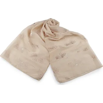 Šála Šátek / šála se zlatým potiskem 70x180 cm, velké, 2 béžová světlá růžovozlatá