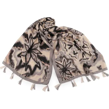 Šála Šátek / šála / pléd s květy a střapci 80x180 cm, velké, 2 béžová světlá