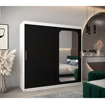 Šatní skříň Zrcadlová skříň DONICELA 1 - 200 cm, bílá / černá