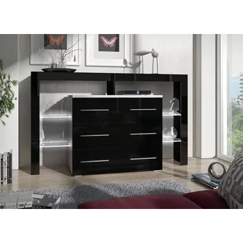 Komoda Komoda s LED osvětlením ROLIN 1 - bílá / černý lesk