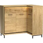 Kombinovaná rohová komoda na nožkách s LED osvětlením SUCRE 4 - ořech hikora / dub