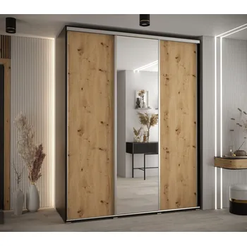 Šatní skříň Šatní skříň YVONA 3 - 200/60 cm, černá / dub artisan / stříbrná
