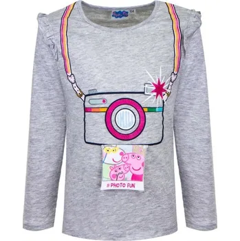 Dívčí tričko Sun City Dívčí tričko PEPPA PIG foťák dlouhý rukáv šedé Barva: Šedá, Velikost: 116