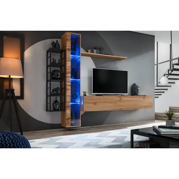 Obývací stěna Obývací stěna s kovovými prvky RIONATA 7 - dub wotan / černá