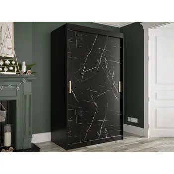 Šatní skříň Moderní úzká šatní skříň 120 cm CARSON 2 - černý mramor / černá / zlatá