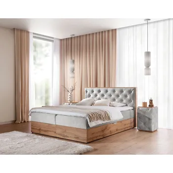 Postel Kontinentální postel 200x200 CHANTELLE 10 - dub wotan / světle šedá + topper ZDARMA