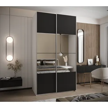 Šatní skříň Dvoudveřová skříň SAMARA 4 - 140 cm, bílá / černá / stříbrná