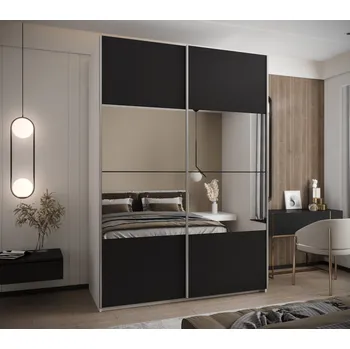 Šatní skříň Dvoudveřová skříň SAMARA 4 - 180 cm, bílá / černá / stříbrná