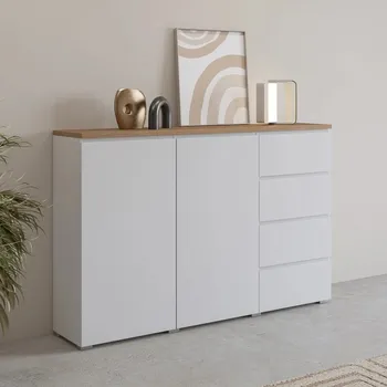 Komoda Komoda s dvířky a šuplíky CAPRI - bílá / dub mauvella