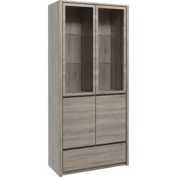 Policová skříň Dvoudveřová prosklená vitrína FEREIRA - dub lanýž