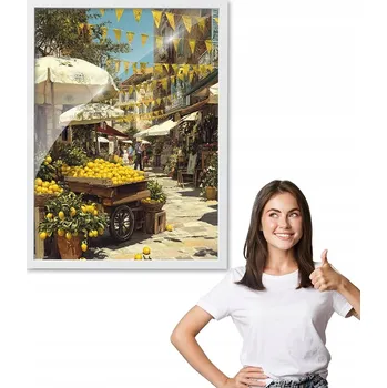 Obraz Obraz s rámem vzor STÁNEK S CITRONY + bílý rámeček 50x70 do kuchyně