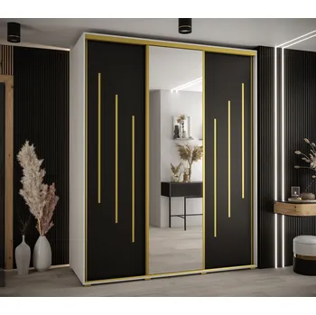 Šatní skříň Šatní skříň YVONA 9 - 200/60 cm, bílá / černá / zlatá