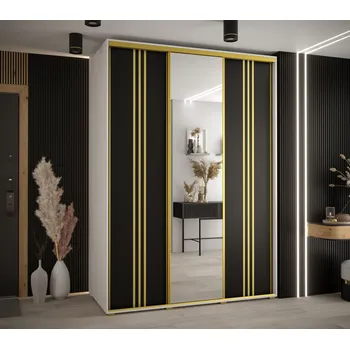 Šatní skříň Šatní skříň ASIRI 7 - 170/60 cm, bílá / černá / zlatá