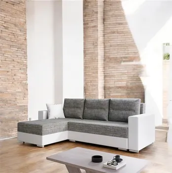 Sedací souprava Rohová sedací souprava KANANDA 3 - světle šedá / bílá eko kůže