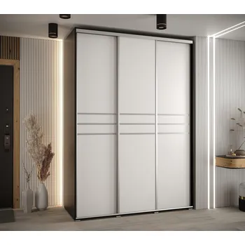 Šatní skříň Šatní skříň YVONA 10 - 180/60 cm, černá / bílá / stříbrná