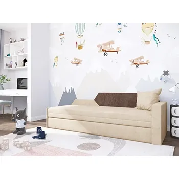 Pohovka Rozkládací pohovka s úložným prostorem BUFFY - krémová / hnědá, pravá opěrka