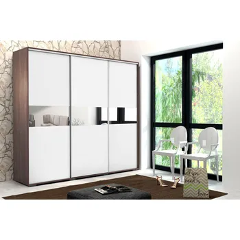 Šatní skříň Šatní skříň 278/215 LUIS se zrcadlem - čokoláda / bílá