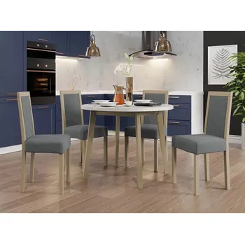 Jídelní stůl Sestava 4+1 do jídelny SALUSIA 1 - bílá / dub sonoma / šedá