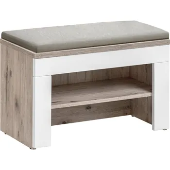 Botník Policový botník se sedákem TELA - dub wellington / bílý / béžový