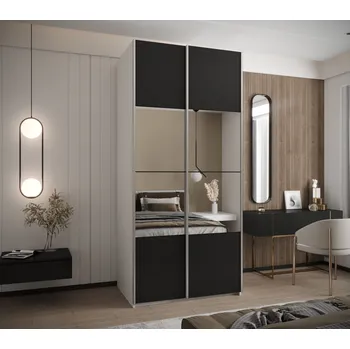 Šatní skříň Dvoudveřová skříň SAMARA 4 - 100 cm, bílá / černá / stříbrná