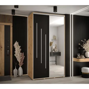 Šatní skříň Šatní skříň YVONA 9 - 130/60 cm, dub artisan / černá / stříbrná