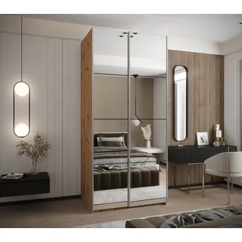 Šatní skříň Dvoudveřová skříň SAMARA 2 - 110 cm, dub artisan / černá / stříbrná