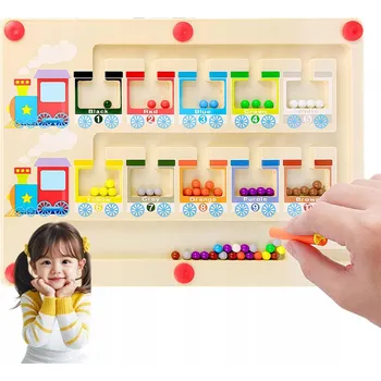 Dřevěná hračka DŘEVĚNÉ MAGNETICKÉ PROPISKA LABYRINT HRAČKA MONTESSORI S MÍČKY