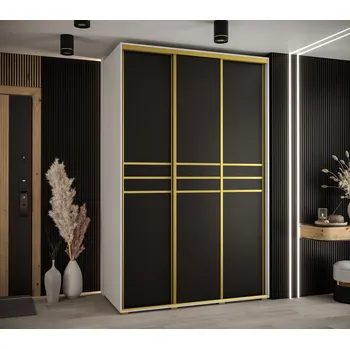 Šatní skříň Šatní skříň YVONA 10 - 150/60 cm, bílá / černá / zlatá