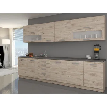 Kuchyňská pracovní deska Kuchyňská linka 260/260 cm HENG - dub bordeaux + příborník ZDARMA