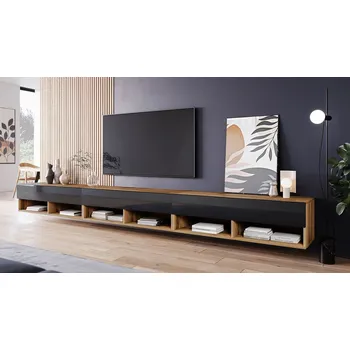 Televizní stolek Televizní stolek 300 cm WILLA A - dub wotan / lesklý černý