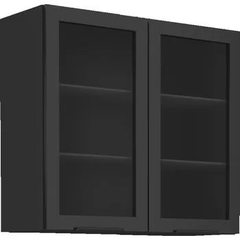 Kuchyňská skříňka Horní prosklená skříňka AGAFIJA - šířka 80 cm, cashmere / černá