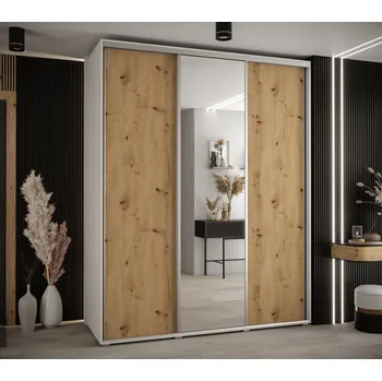 Šatní skříň Šatní skříň YVONA 3 - 190/60 cm, bílá / dub artisan / stříbrná
