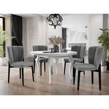 Jídelní stůl Rozkládací jídelní stůl 120 cm se 4 židlemi KRAM 2 - bílý / černý / platinový
