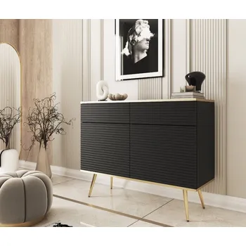 Komoda Kombinovaná komoda JENY 2 - černá / zlatá / zlaté nožky