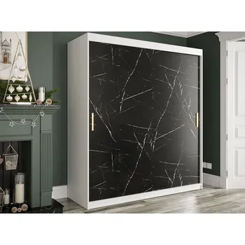 Šatní skříň Moderní šatní skříň 180 cm se šuplíky CARSON 2 - černý mramor / bílá / zlatá