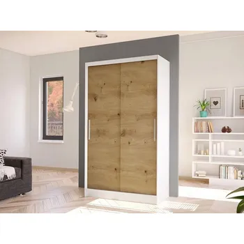 Šatní skříň Úzká šatní skříň 100 cm s posuvnými dveřmi ARAPO 1 - dub artisan / bílá
