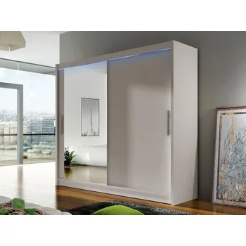 Šatní skříň Šatní skříň 180 cm se zrcadlem a LED osvětlením FLORENCIO 6 - kašmír
